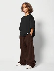 SUMWON 超大款低裆宽松慢跑运动裤，抽绳腰带，慵懒宽松版型，阔腿设计，街头风秋冬休闲度假裤 - 棕色 - 查看 3