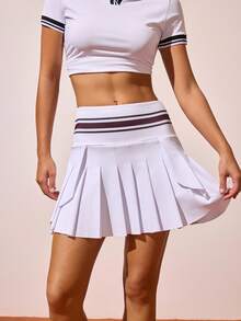 Gameset SHEIN Sport Women's Casual Sports Pleated Skirt/Skort, Suitable For Tennis, Fitness - White - View 5