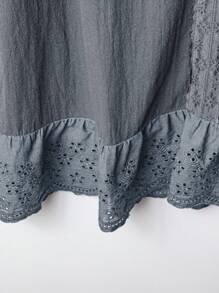 EMERY ROSE Rochie de vară pentru femei, mărime plus, cu decolteu în V, cu volane, mânecă scurtă, din dantelă, bleumarin