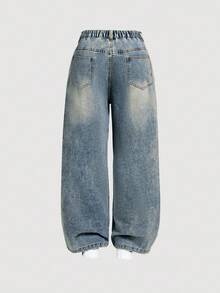 EURMUSE Plus Size Women Pockets Loose Fit Casual Versatile Denim Jeans - Light Wash - View 2