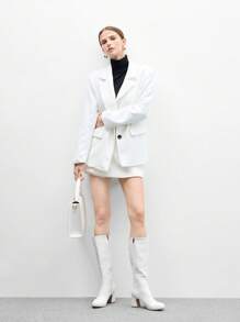 CUCCOO BIZCHIC 女士高跟靴，百搭优雅时尚 PU 粗跟靴，适合秋冬季 - 白色 - 查看 10