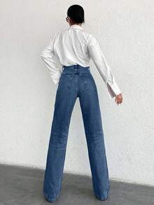 SHEIN Tall Tall High Waist Casual Straight Jean - Medium Wash - View 2