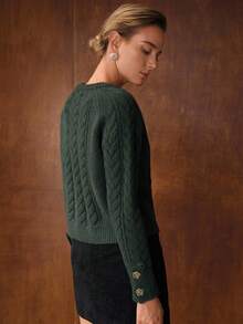 MOTF PREMIUM 绞花针织纯色金属花卉细节毛衣 - 綠色 - 查看 4