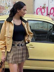 女式卡其色长袖夹克外套，户外休闲拉链开衫，秋季 - 卡其色 - 查看 5