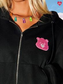 MISSGUIDED x Carebears Y2K 短款连帽卫衣全拉链彩虹后背印花人物图案家居服可爱休闲甜美居家冬秋季街头服饰 - 黑色 - 查看 5