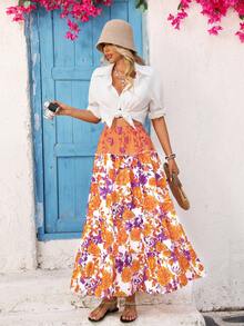 Vivid Eden Gonna casual con stampa floreale e volant sul fondo per donne - Multicolore - Visualizzare 1