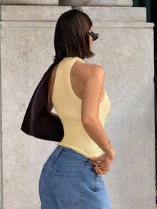 Siren Gaze Áo len hở vai trang trí kim loại mới 2025 dành cho nữ - Màu vàng - Xem 2