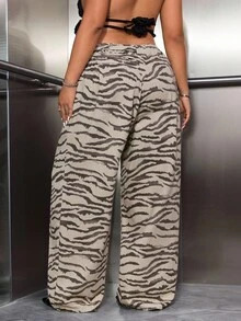 Jeanoix 大码女式无弹力牛仔裤，休闲舒适修身斑马纹直筒工装裤，女式牛仔装 - 彩色 - 查看 3