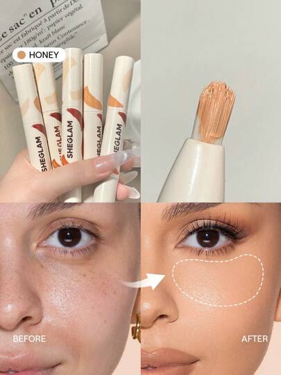 SHEGLAM Perfect Skin High Coverage Concealer-Honey 20 Shades Liquid Concealer Brush Moisturizing Weightless All-Day Hydrate Concealer Makeup Brand Beauty Makeup Face Paint Cosmetic For Women Girls Perfect For Fall Winter Ideal For Y2K Fancy Fashion Suitable For Birthday Christmas Present Party Ready Best Color