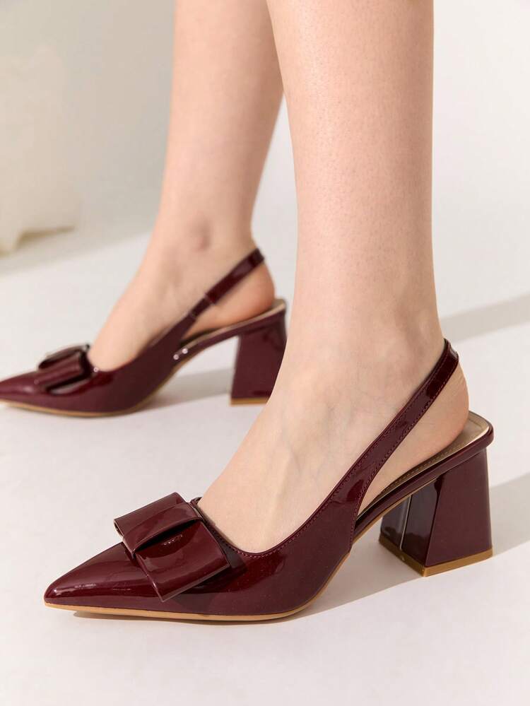 CUCCOO CHICEST 와인 레드 나비 매듭 스트랩 굵은 힐 펌프스, 우아하고 패셔너블, 업무, 데이트, 웨딩, 파티, 휴가, 발렌타인데이용