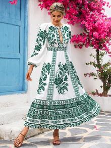 女士休闲度假长袖束腰连衣裙 - 彩色 - 查看 5