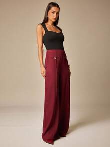 Silquee Women's Solid Color Straight High Waist Casual Versatile Suit Pants Burgundy In Fall/Winter - Burgundy - View 5