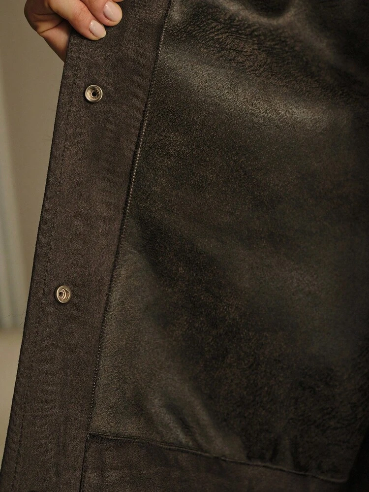 SNAP BUTTON TWO TONE FAUX FUR COAT