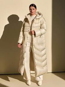 CLARA VERO Women Solid Color Belted And Pocket Detailed Long Winter Coats - Champagne - View 1