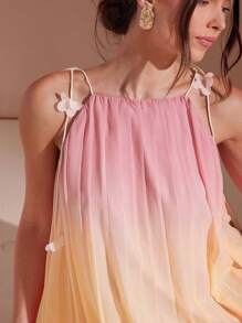 L'Amorae 女士优雅渐变色褶饰吊带背心迷你连衣裙，夏季 - 彩色 - 查看 4