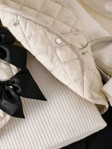 Young Girls Casual Cute Bowknot Quilted Vest - Apricot - View 8