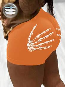 Zolique 女式骷髅手印花弹性腰部休闲短款紧身裤