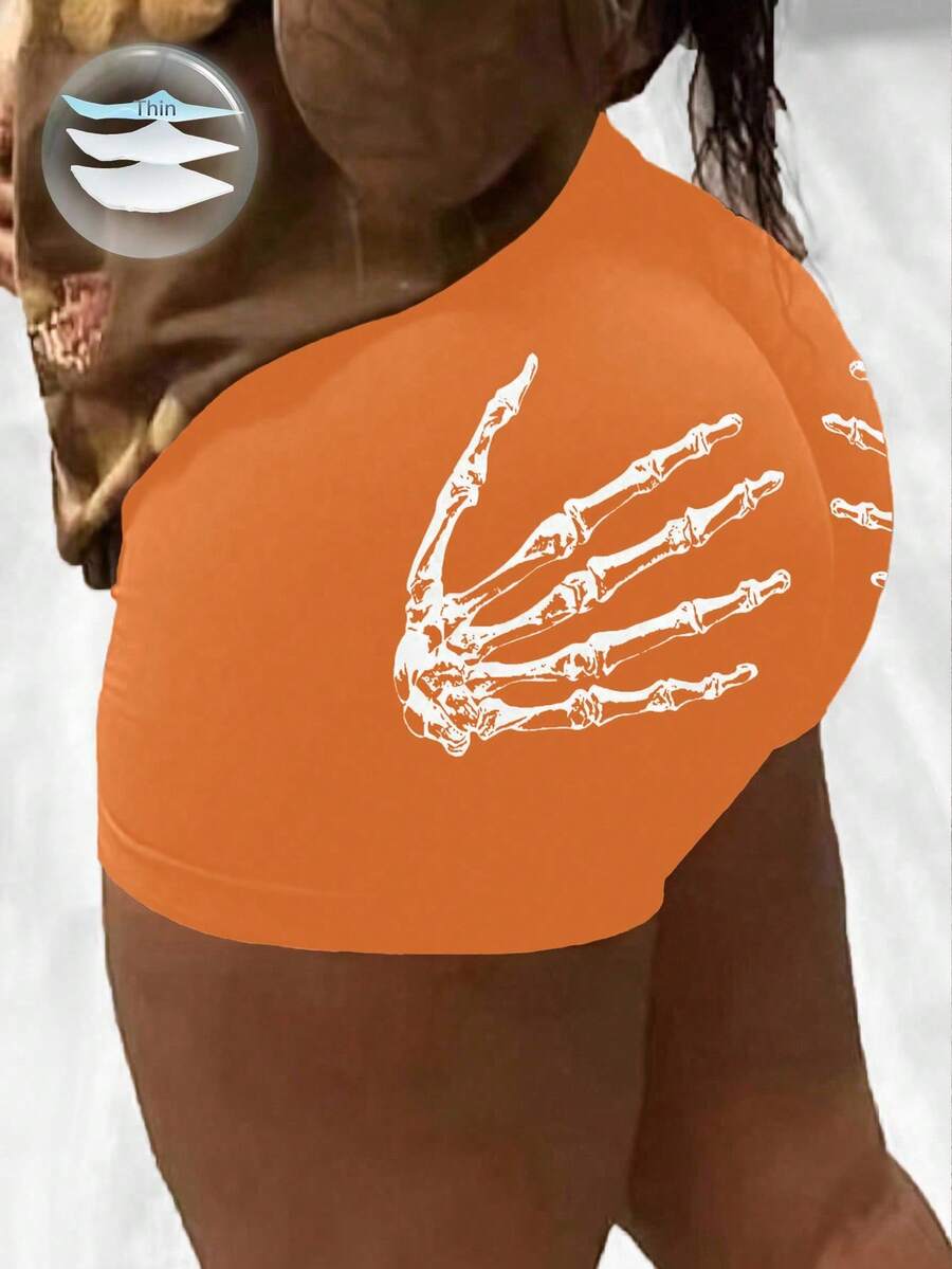 Zolique 女式骷髅手印花弹性腰部休闲短款紧身裤