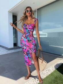 Selianne Women's Colorful Print Split Cap Sleeve Midi Dress - Multicolor - View 5