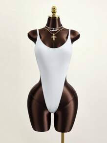 Swim SXY Women's Solid Color Backless One-Piece Swimsuit For Summer Beach - White - View 6