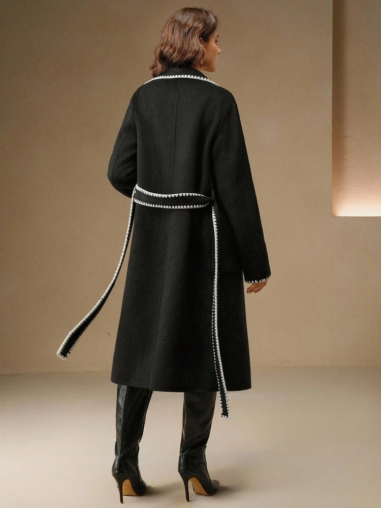 Women's Embroidered Double-Sided Wool Coat, Suitable For Autumn, Fall, Winter, Going Out, Elegant, Formal, Party, Chic, New Year, Christmas, Work, Graduation, Wedding