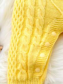 SHEIN 新生儿时尚可爱百搭针织毛衣连体衣爬行服户外穿着 - 黃色 - 查看 4