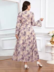 Modelyn Plus Size Women's Elegant Printed Ruffle Dress - Multicolor - View 3