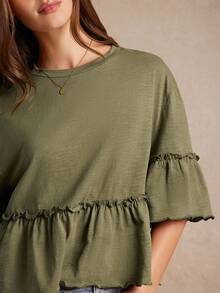 WESTFADE 竹节针织圆领荷叶边袖荷叶边 T 恤，回到学校可爱秋季乡村音乐会 - 綠色 - 查看 4