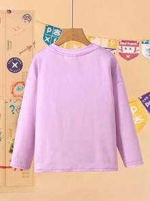 Paul Frank X SHEIN Áo thun dệt kim tay dài cổ tròn vai trễ họa tiết hoạt hình cho bé gái màu tím - Màu tím - Xem 2