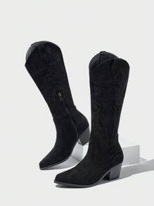 Styleloop Women's Over-The-Knee Boots, Boho, Retro American, Bohemian, Western Style, Suitable For Vacation, Music Festival, Party For Christmas Valentine's Day Holiday Travel Essential Boho Cowgirl Outfit - Black - View 5