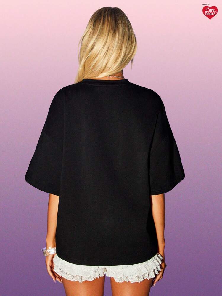 MISSGUIDED Camiseta Gráfica Estética Oversized Relâmpago Azul Trovão Urso Estilo Vintage Y2K Declaração Retrô Mistura de Algodão Casual Streetwear