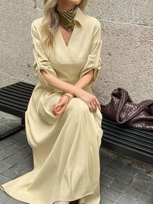 Elyressa Váy midi xòe thắt eo màu vàng dành cho nữ - Vàng nhạt - Xem 5