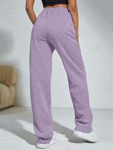 SHEIN Cottnline Women's Casual Solid Color Straight Leg Sweatpants - Lilac Purple - View 2