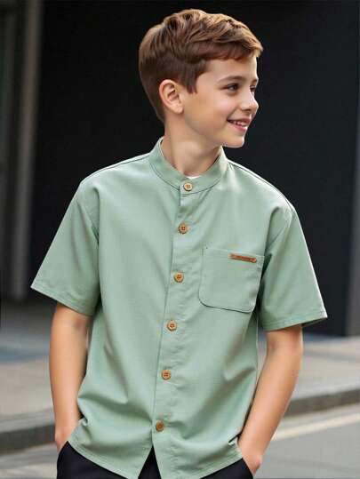 SHEIN Boys' Casual Loose Comfortable Short Sleeve Shirt