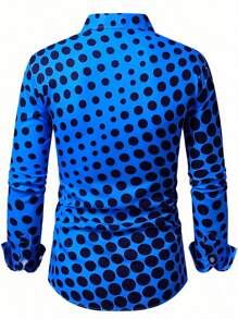 Manfinity Homme Men's Polka Dot Print Single-Breasted Casual Long Sleeve Shirt, Fall