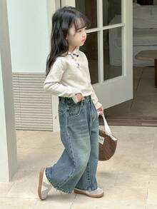 DAZY 年轻女孩街头休闲韩版水洗宽松阔腿长款牛仔裤 - 藍色 - 查看 4