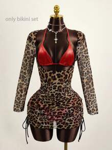 Zestiva Summer Beach Snakeskin Print Halter Bikini Set - Red - View 1