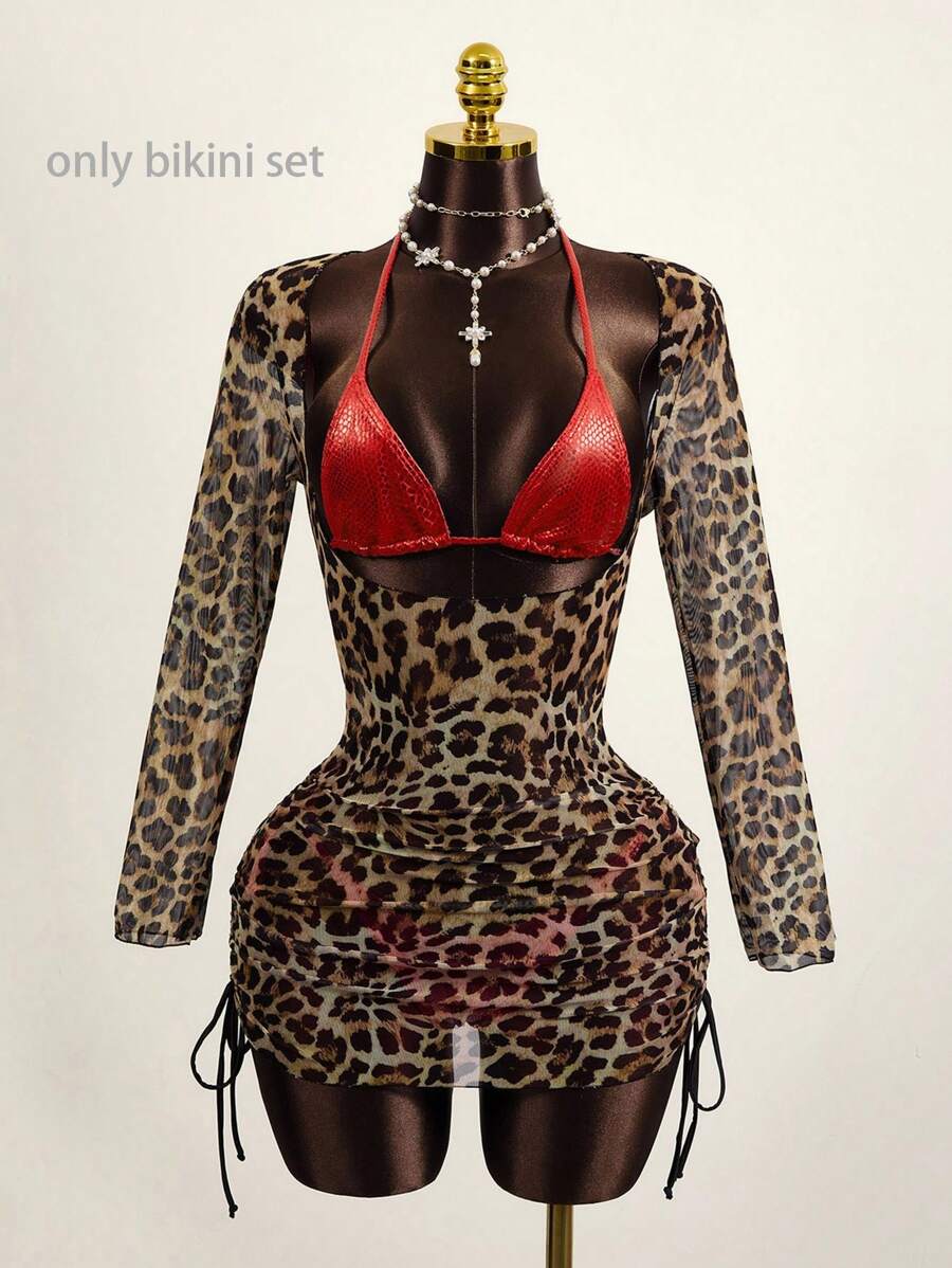 Zestiva Summer Beach Snakeskin Print Halter Bikini Set - Red - View 1