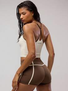 Musera Sport 撞色滚边细肩带运动文胸 O型环后背健身服无缝弹力板式普拉提健身沙漠跑者健身 - 彩色 - 查看 5