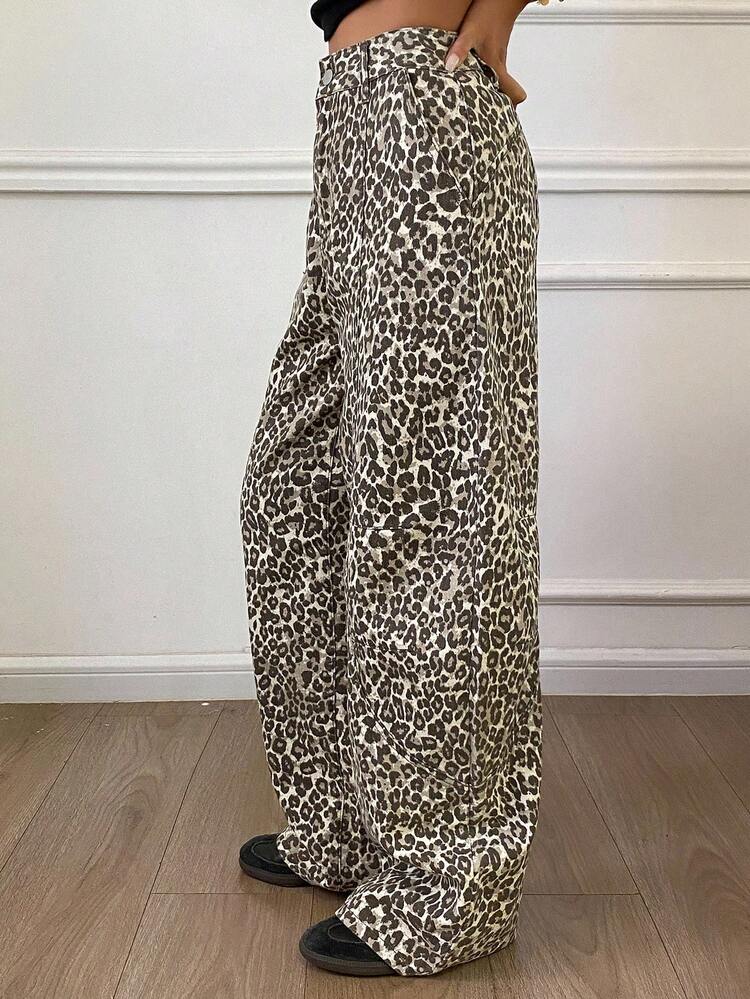 Autumn New Loose Casual Leopard Print Women Jeans