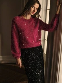 MOTF PREMIUM 仿珍珠细节毛衣 - 酒紅色 - 查看 6