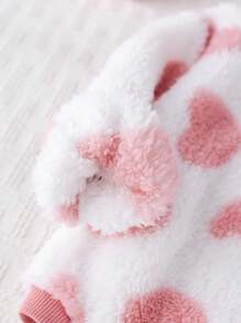 Cozy Pixies 女婴爱心图案加厚抓绒圆领长袖连体衣，女婴冬季新生儿服装，女婴爱心套装，柔软婴儿服，粉色女婴套装 - 彩色 - 查看 7