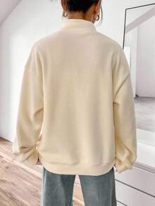 Women's Solid Color Zipper Half Placket Long Sleeve Casual Sweatshirt