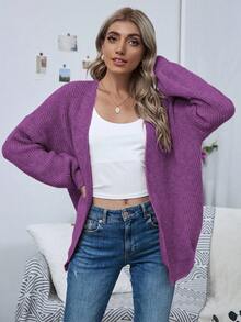 Women's Solid Color Embroidered Loose Casual Long Sleeve Cardigan,Cardigans,Petite,Tall