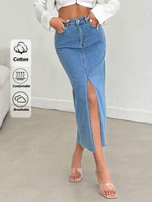 SHEIN Cottnline Women Mom Fit Denim Pant - Blue - View 1