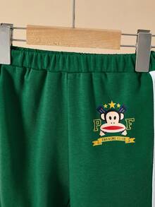 Paul Frank X SHEIN 2pcs Young Boy Sports Casual Cartoon Print Stand Collar Zip Front Jacket And Elastic Cuff Pants Set, Green Fall Winter - Green - View 5
