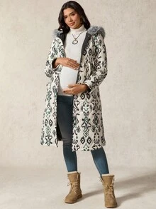 Boho Mama 孕妇简约印花多功能长袖三合一夹克 - 黑色 - 查看 3