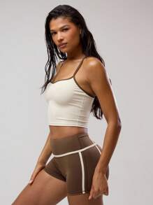 Musera Sport 撞色滚边细肩带运动文胸 O型环后背健身服无缝弹力板式普拉提健身沙漠跑者健身 - 彩色 - 查看 4