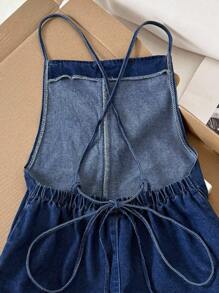 Comfortcana Women's Backless Denim Bib Shorts Denim Romper Women Rompers Denim Jumpsuit Casual Romper One Piece Romper