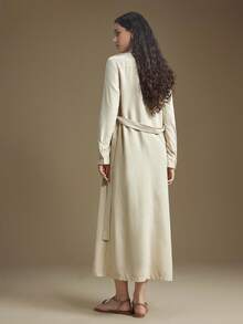 Ontre 2025 Modern Urban Style, Cream Yellow, Soft & Comfortable Fabric, Utility Pockets, Cinched Waist Fitted Design, Front Opening, Women's Shacket, Lapel Collar, Business Casual, Office Commute, Daily Wear, Autumn/Winter